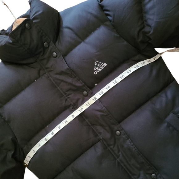 Adidas Womens Feather Down Filled Puffer Jacket Black Longline Mid Shin 90s Y2K - Picture 15 of 17